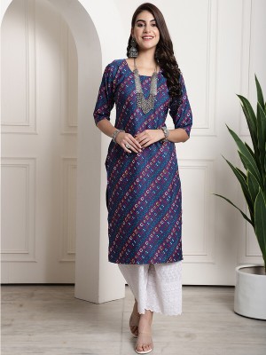 EthnicBasket Women Printed Straight Kurta(Light Blue)