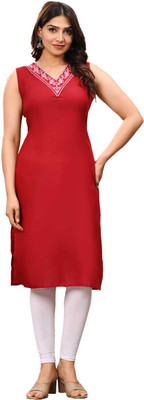 FITLOOK Women Solid Straight Kurta(Maroon)