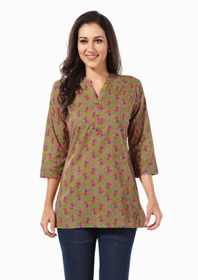 Divastri Women Printed Straight Kurta(Green)