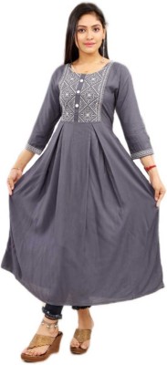 satyagarments Women Embroidered Anarkali Kurta(Grey)