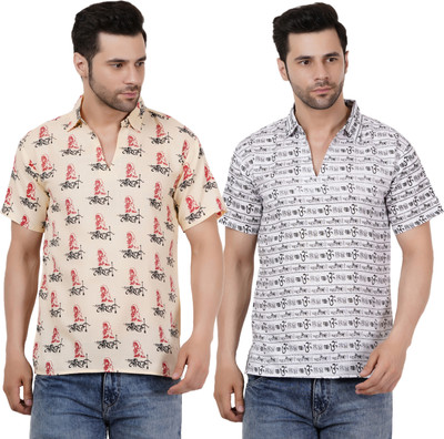 AXOLOTL Men Printed Straight Kurta(Beige, White)
