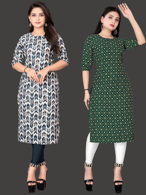 RITOSA Women Printed Straight Kurta(Blue, Green)
