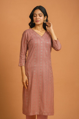Badry Fashion Women Printed Straight Kurta(Pink)