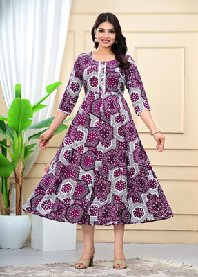 Niona Women Printed Anarkali Kurta(Purple)