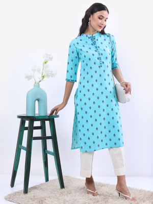 Vishudh Women Printed A-line Kurta(Blue)