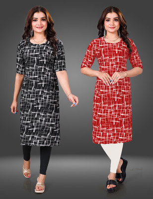 Tashvi Creation Women Printed Straight Kurta(Red)