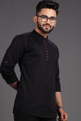 SPOQUE Men Solid Straight Kurta(Black)