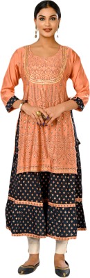 LADY MOR Women Printed Flared Kurta(Multicolor)