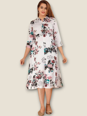 NEW APPARELS Women Printed Anarkali Kurta(White)