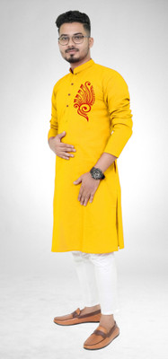 Bisswas Men Printed Straight Kurta(Yellow)