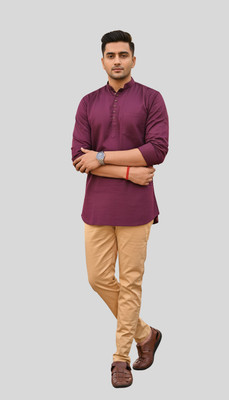GOURI COLLECTIONS Men Solid Straight Kurta(Purple)