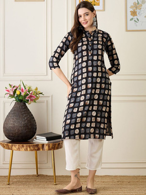 ANOUK Women Geometric Print Straight Kurta(Multicolor)