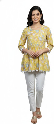 Krishnakala Women Printed, Floral Print Tunic Kurta(Yellow)
