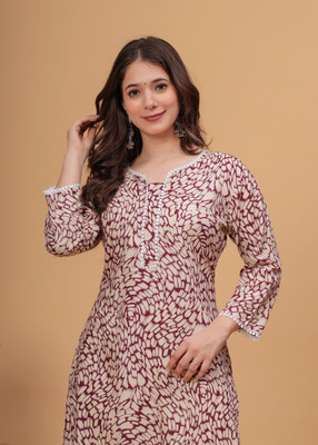 Dk Fab Women Printed Straight Kurta(Maroon)