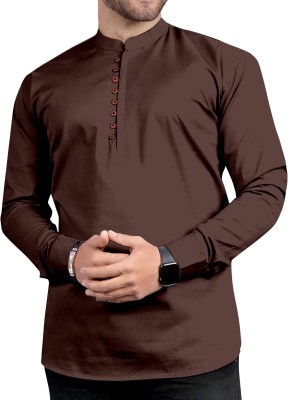 IKON FASHION Men Solid Straight Kurta(Brown)