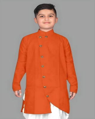 OmakarENT Boys Printed Straight Kurta(Orange)