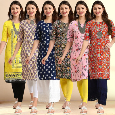 EthnicBasket Women Printed Straight Kurta(Multicolor)