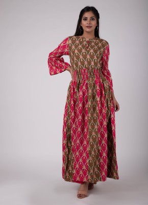 Adhisa Women Printed Anarkali Kurta(Pink)