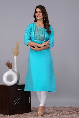 Gf Gul Fashion Women Embroidered Straight Kurta(Blue)