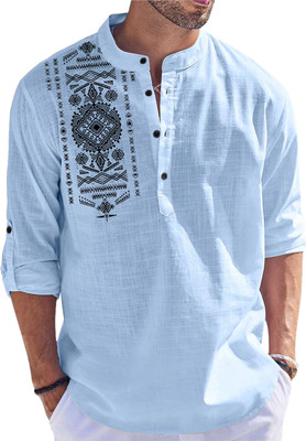 FOLGEN Men Self Design Straight Kurta(Light Blue)