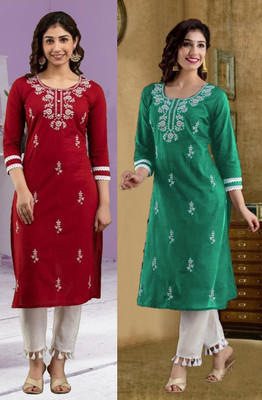 SISTO Women Chikan Embroidery Straight Kurta(Multicolor)