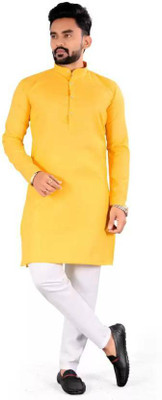 VRAJVILLA ENTERPRISE Men Solid Flared Kurta(Yellow)