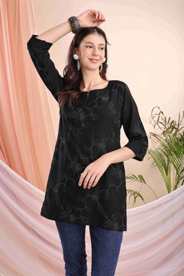 Kalavrund Creation Women Embroidered Straight Kurta(Black)