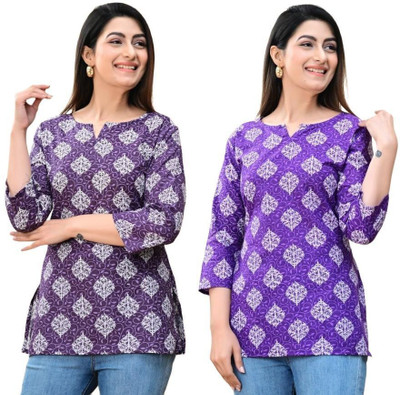 GURUFASHIONS Women Printed Straight Kurta(Purple)