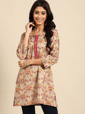 all about you Women Printed Straight Kurta(Beige)
