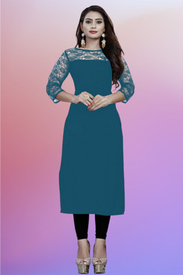 Maheshvi Women Solid Straight Kurta(Blue)