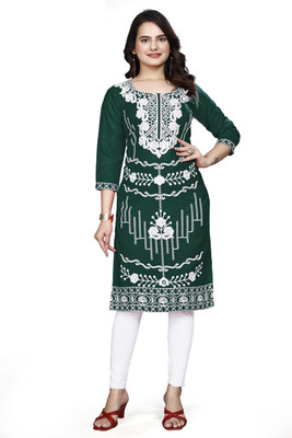 VastraaRatha Women Embroidered A-line Kurta(Green)