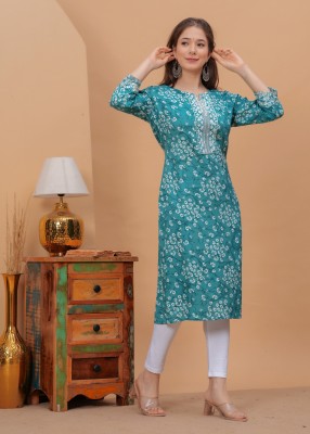 LDK Women Printed Straight Kurta(Blue)