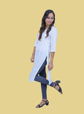 Anvi creation Women Embroidered A-line Kurta(White)