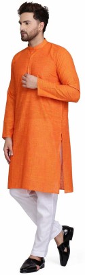 HotGown Men Solid Straight Kurta(Orange)