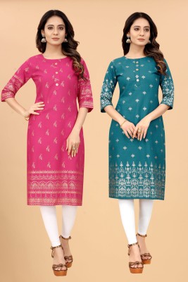 KETAKI FASHION Women Printed Straight Kurta(Pink, Blue)