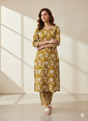 M.A ENTERPRISES Women Floral Print, Dyed/Ombre Straight Kurta(Blue)