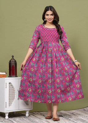 STYLE HEAVEN Women Floral Print Anarkali Kurta(Pink)