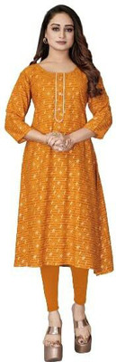 DWARKESH CON Women Printed A-line Kurta(Yellow)