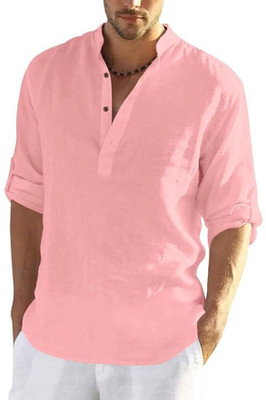 EDN Men Solid A-line Kurta(Pink)