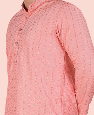 Keton Men Embellished Straight Kurta(Orange)