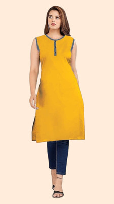 Good Straders Women Solid Straight Kurta(Yellow)