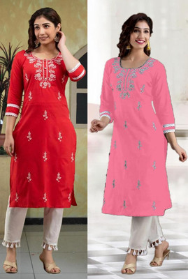 SISTO Women Chikan Embroidery A-line Kurta(Multicolor)