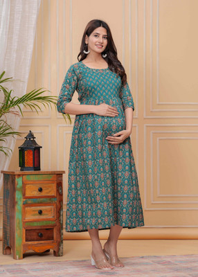 UrbanRang Women Floral Print Anarkali Kurta(Green)