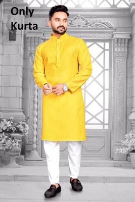 Aamond Men Striped Straight Kurta(Yellow)