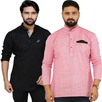 KiEZ FASHION Men Solid Straight Kurta(Pink)