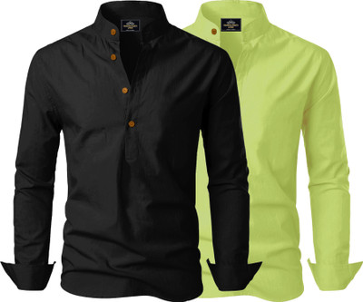 Kavyangle Creation Men Solid Straight Kurta(Black, Light Green)