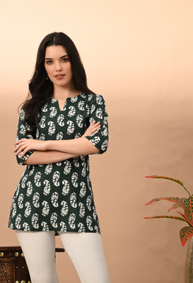 Anmi Printed Women Straight Kurta(Green)