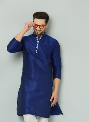 LEMONX Men Solid Straight Kurta(Blue)