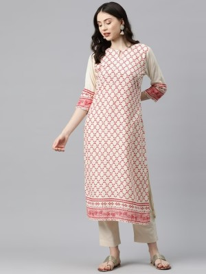 v tradition Women Geometric Print Straight Kurta(Multicolor)