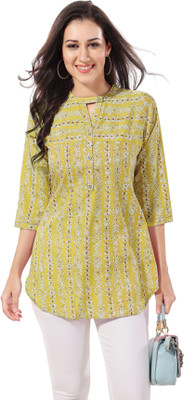 Anmi Printed Women Straight Kurta(Yellow)